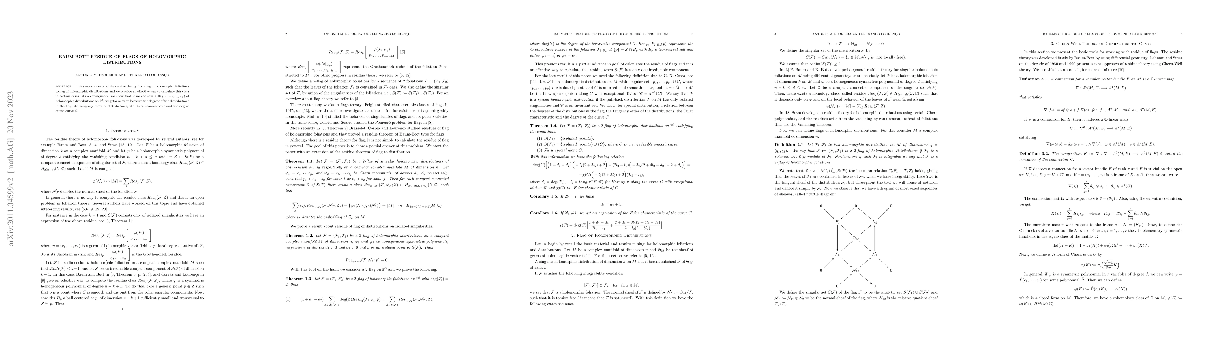 Thumbnail for Baum-Bott residue of flags of holomorphic distributions