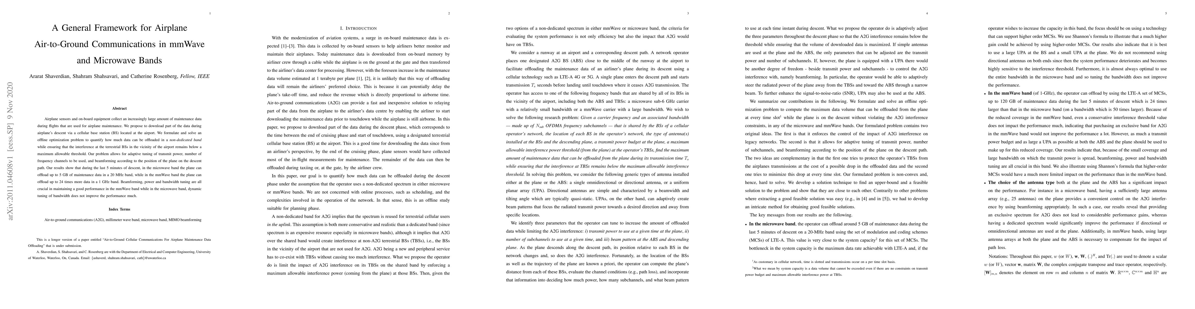 Thumbnail for A General Framework for Airplane Air-to-Ground Communications in mmWave
  and Microwave Bands