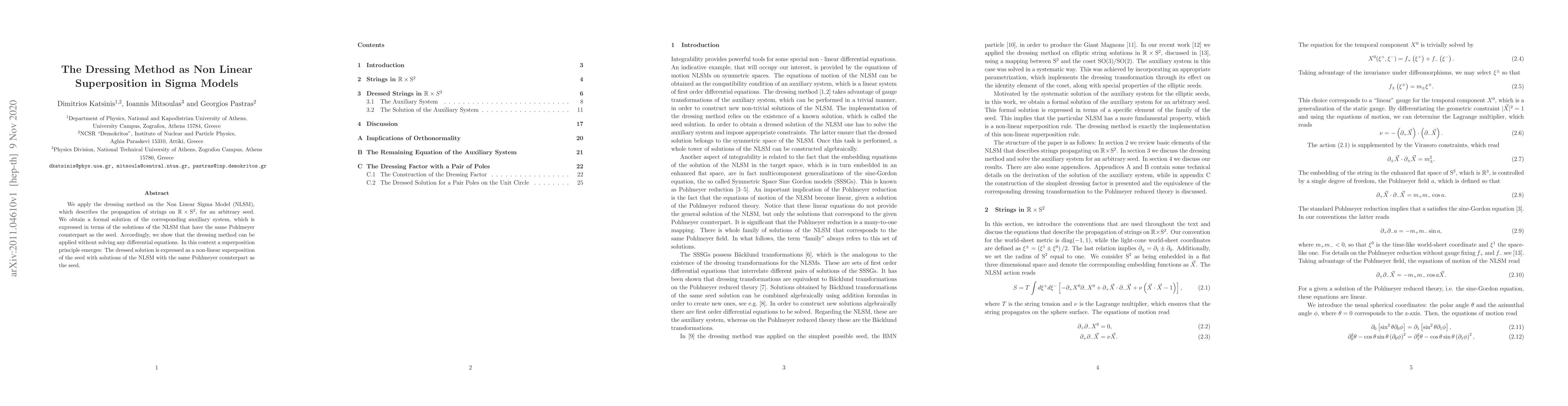 Thumbnail for The Dressing Method as Non Linear Superposition in Sigma Models