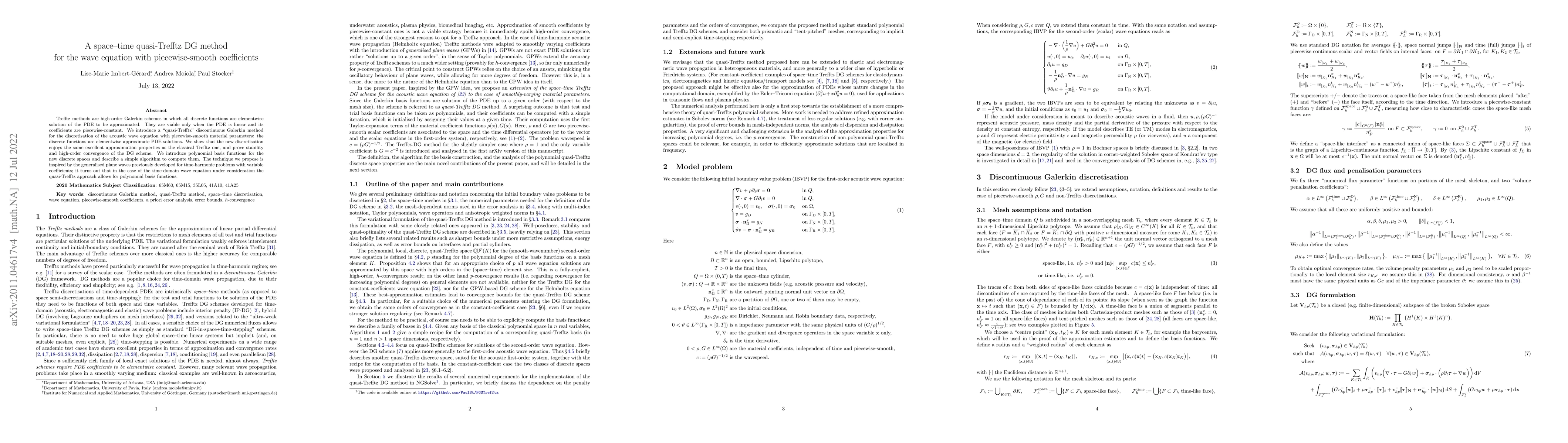 Thumbnail for A space-time quasi-Trefftz DG method for the wave equation with
  piecewise-smooth coefficients