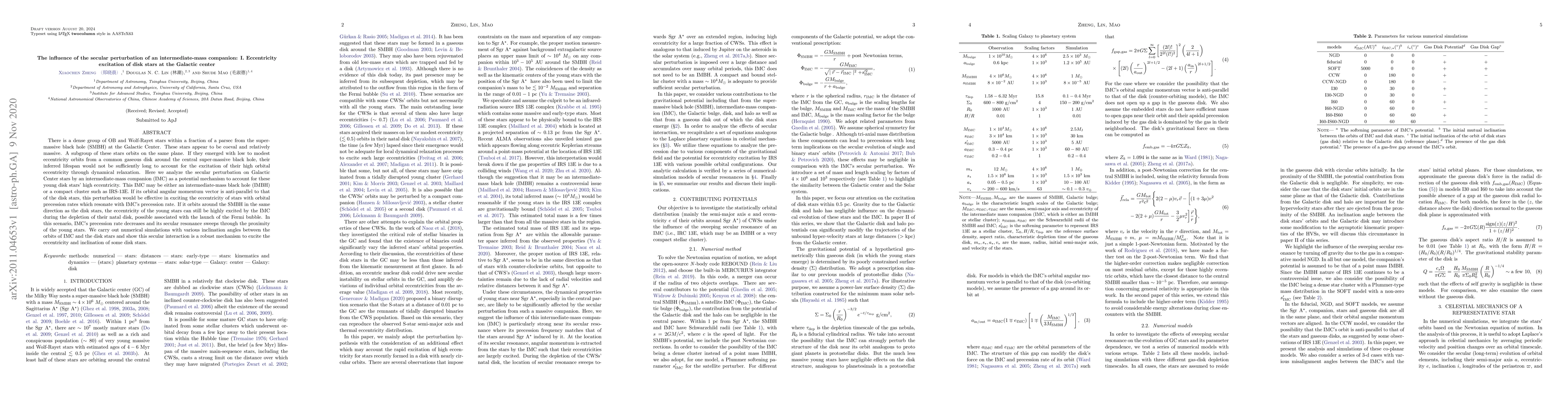 Thumbnail for The influence of the secular perturbation of an intermediate-mass
  companion: I. Eccentricity excitation of disk stars at the Galactic center
