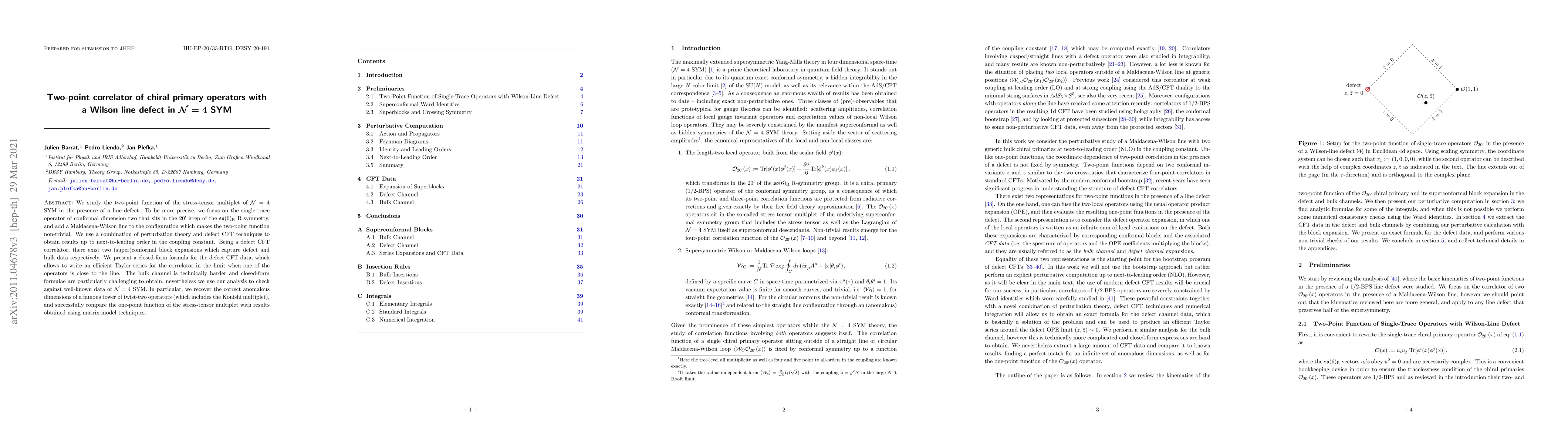 Thumbnail for Two-Point Correlator of Chiral Primary Operators with a Wilson Line
  Defect in $\mathcal{N}=4$ SYM