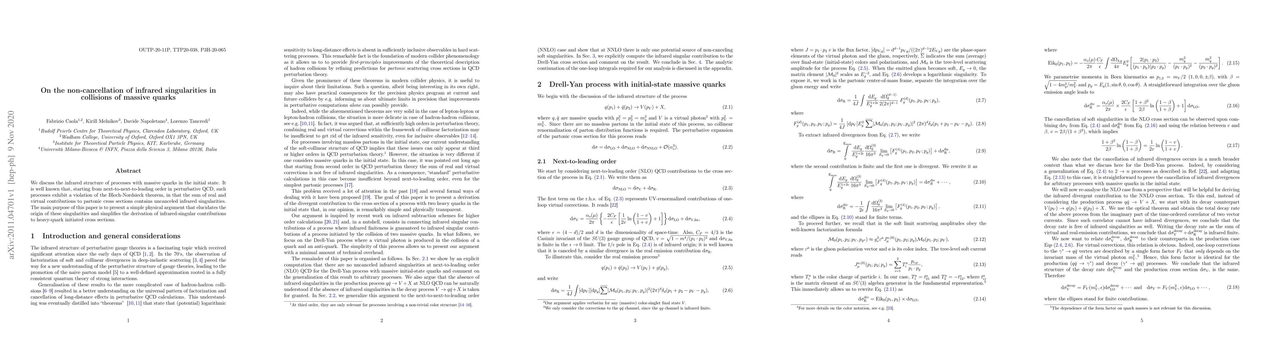 Thumbnail for On the non-cancellation of infrared singularities in collisions of
  massive quarks