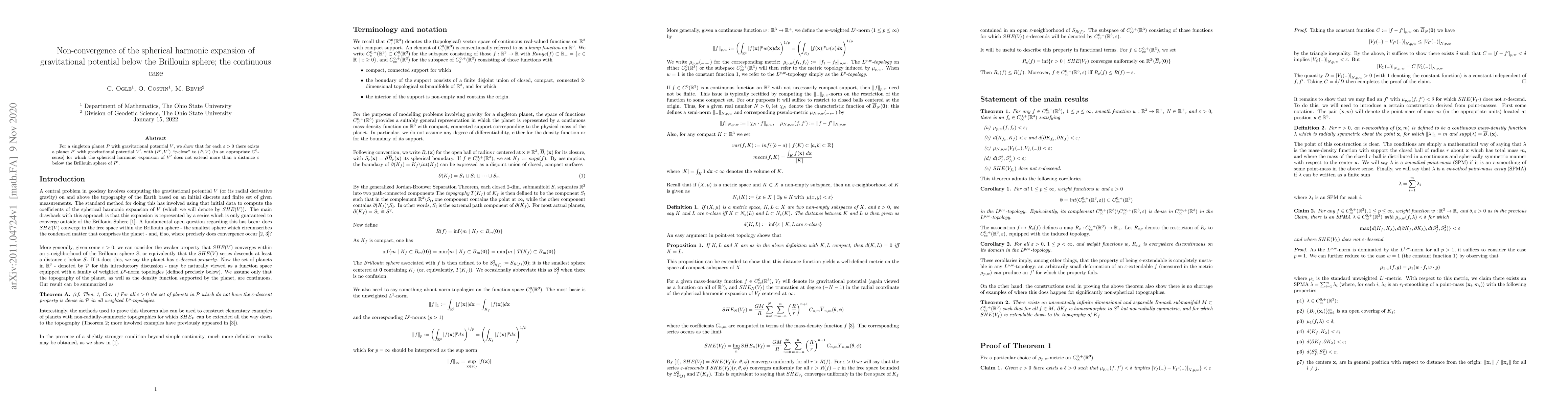 Thumbnail for Non-convergence of the spherical harmonic expansion of gravitational
  potential below the Brillouin sphere; the continuous case
