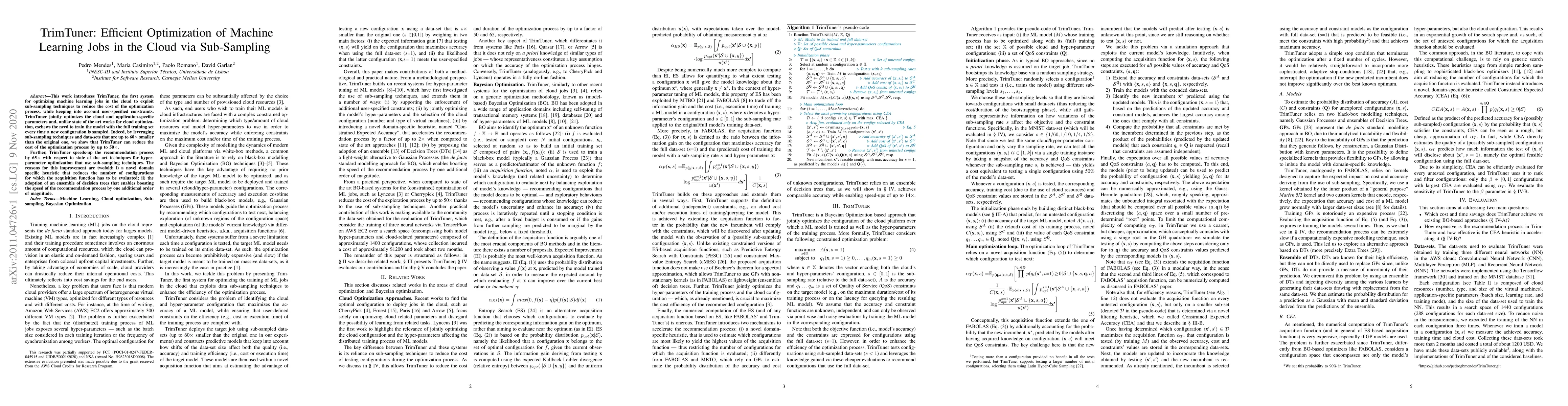 Thumbnail for TrimTuner: Efficient Optimization of Machine Learning Jobs in the Cloud
  via Sub-Sampling