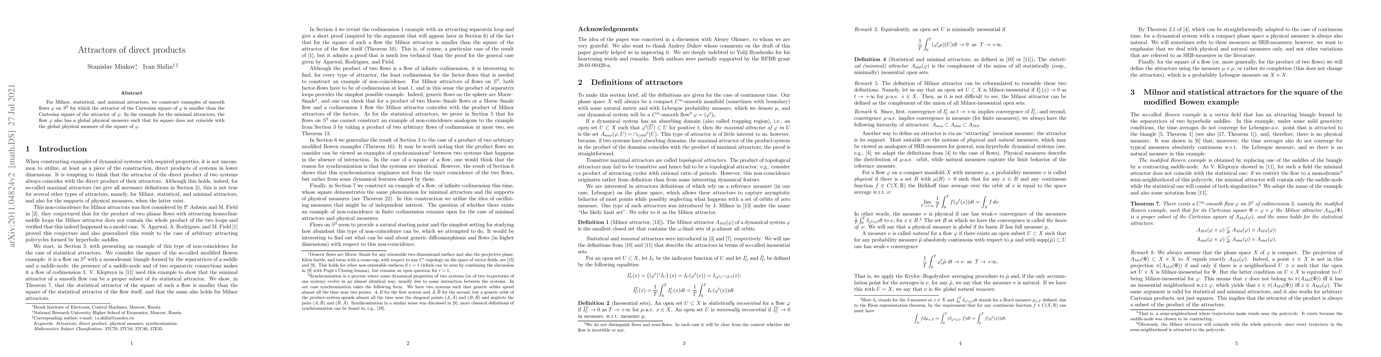 Thumbnail for Attractors of direct products