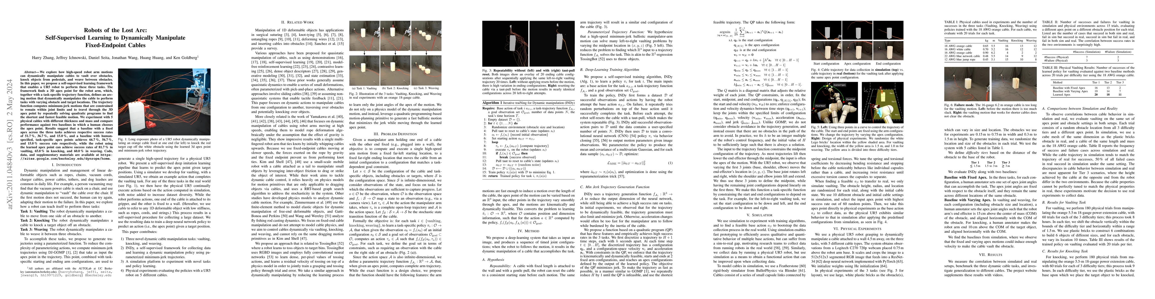 Thumbnail for Robots of the Lost Arc: Self-Supervised Learning to Dynamically
  Manipulate Fixed-Endpoint Cables
