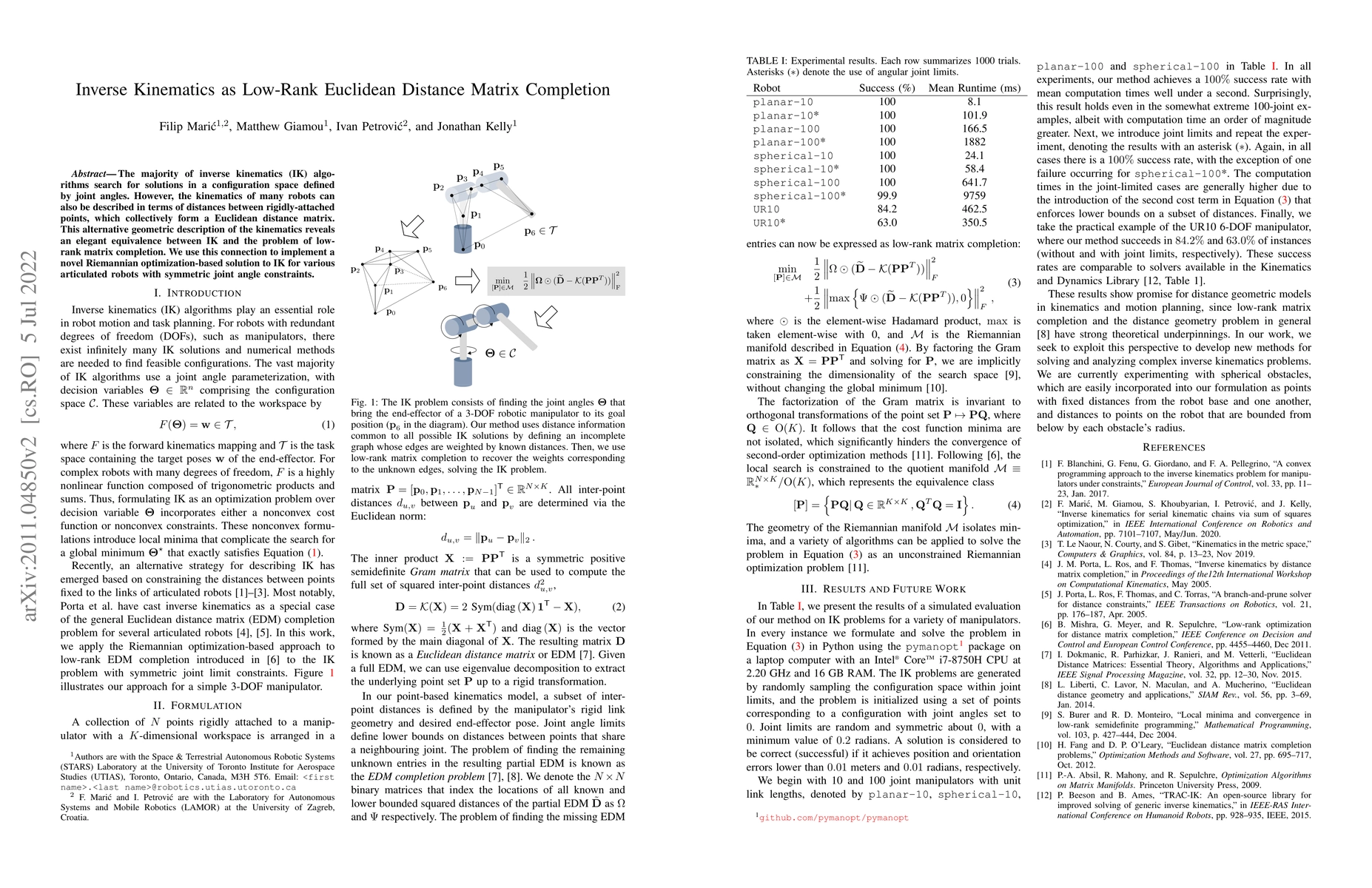 Thumbnail for Inverse Kinematics as Low-Rank Euclidean Distance Matrix Completion