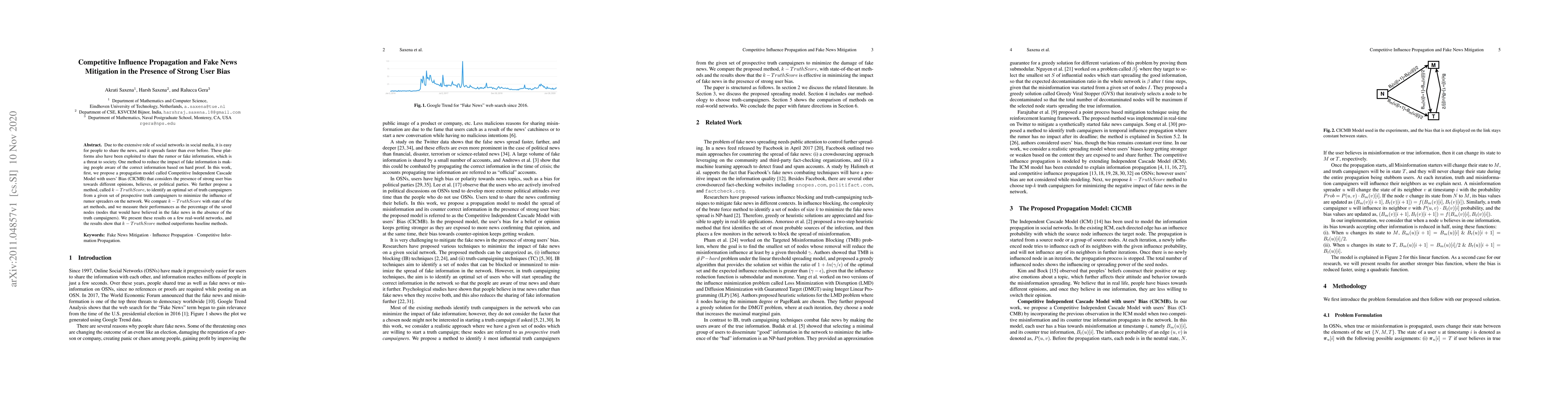 Thumbnail for Competitive Influence Propagation and Fake News Mitigation in the
  Presence of Strong User Bias