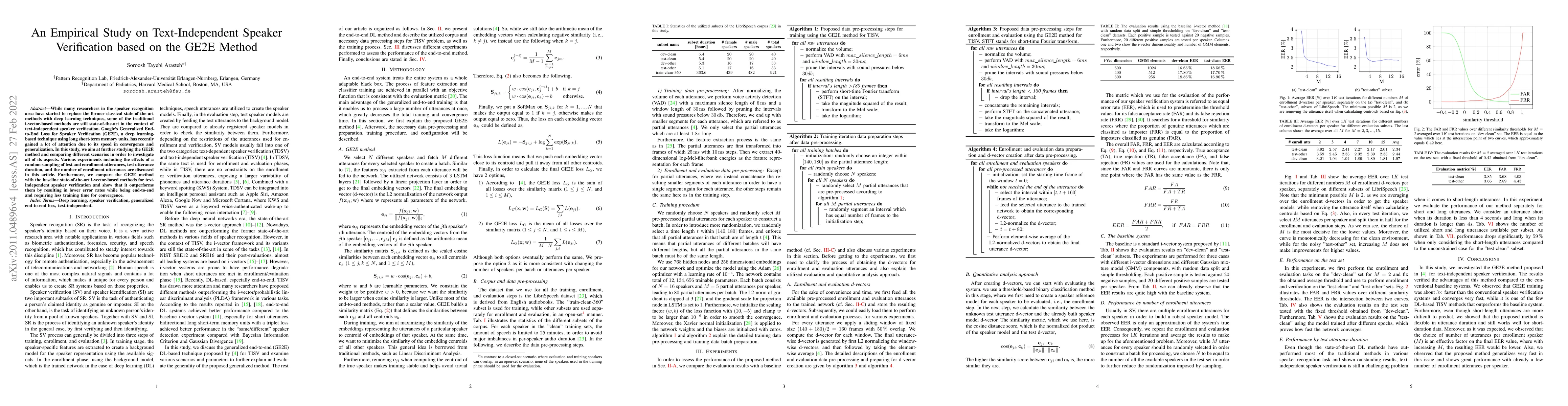 Thumbnail for An Empirical Study on Text-Independent Speaker Verification based on the
  GE2E Method