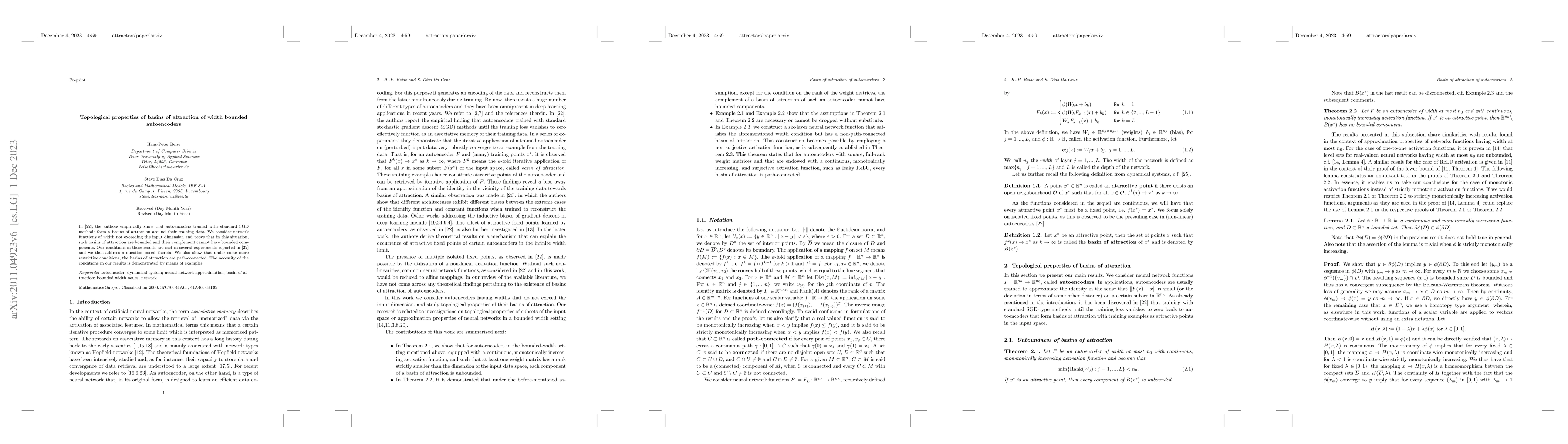 Thumbnail for Topological properties of basins of attraction and expressiveness of
  width bounded neural networks
