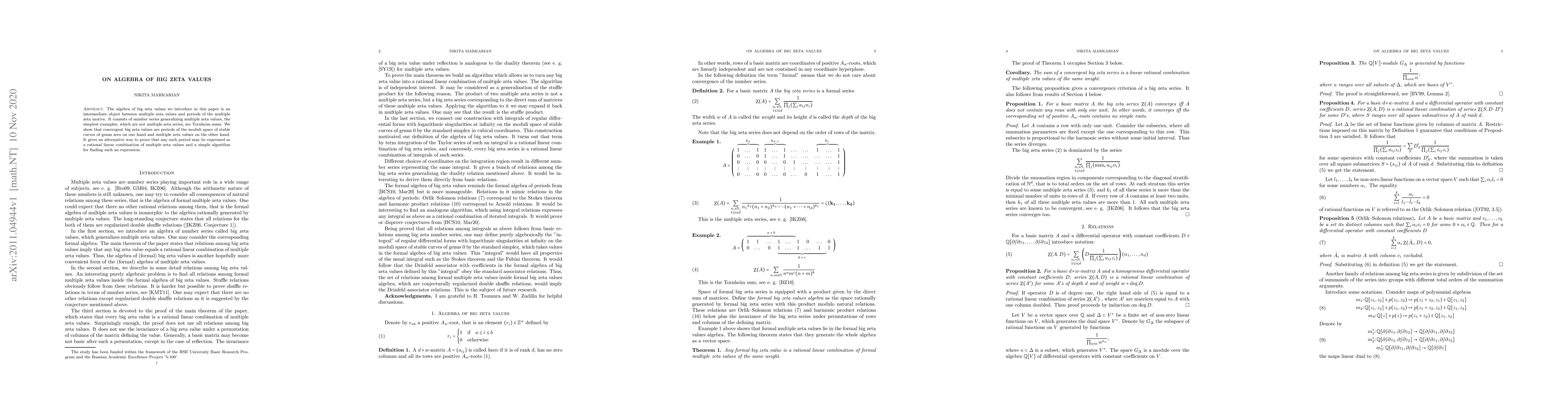 Thumbnail for On algebra of big zeta values