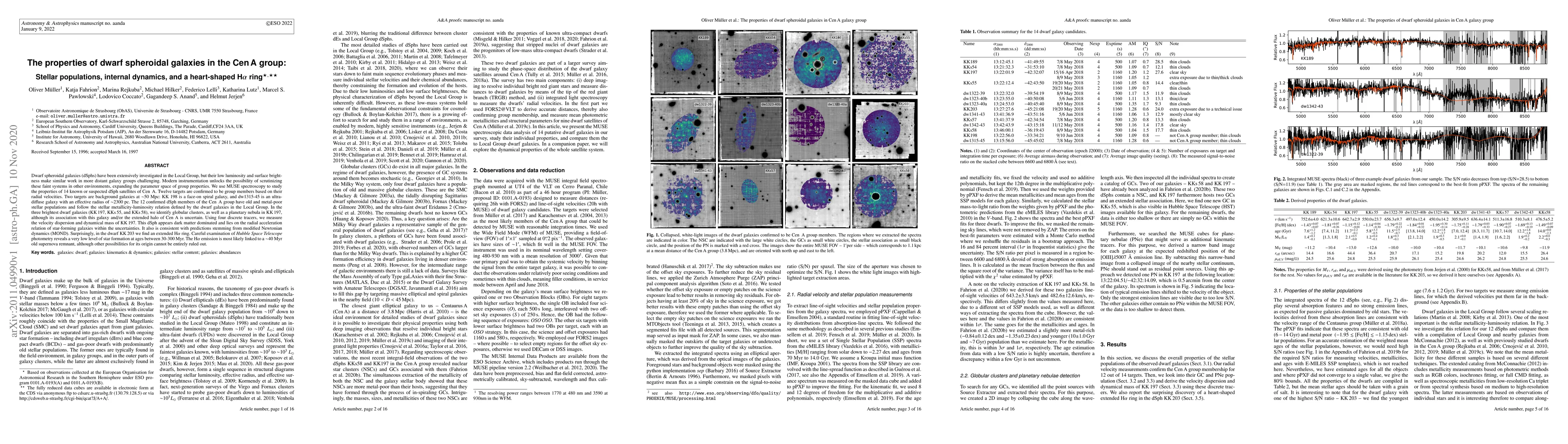 Thumbnail for The properties of dwarf spheroidal galaxies in the Cen A group: Stellar
  populations, internal dynamics, and a heart-shaped Halpha ring