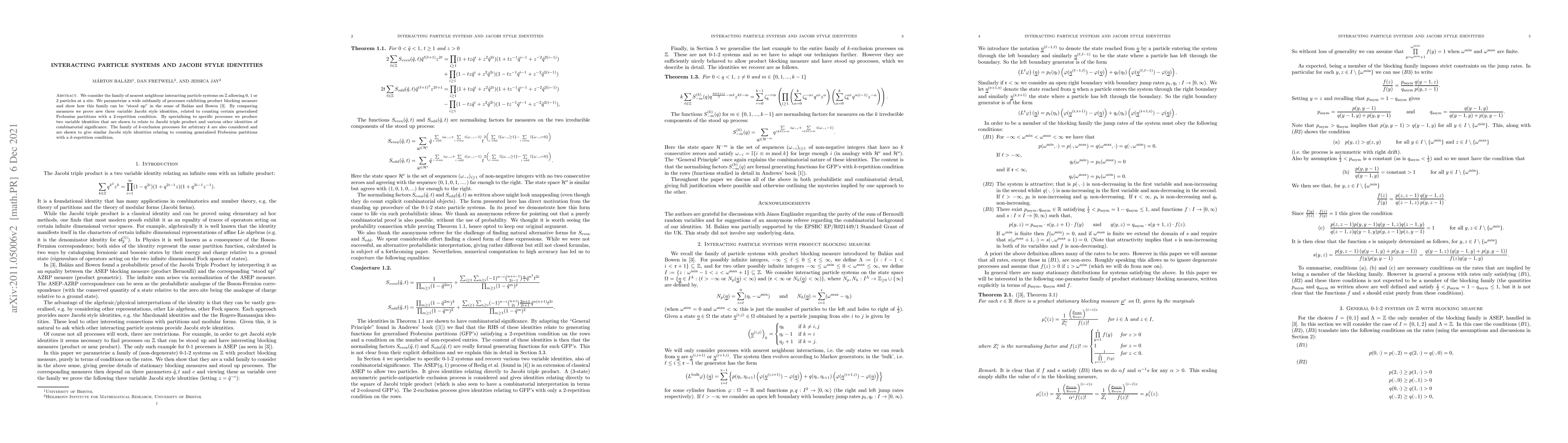 Thumbnail for Interacting Particle Systems and Jacobi Style Identities