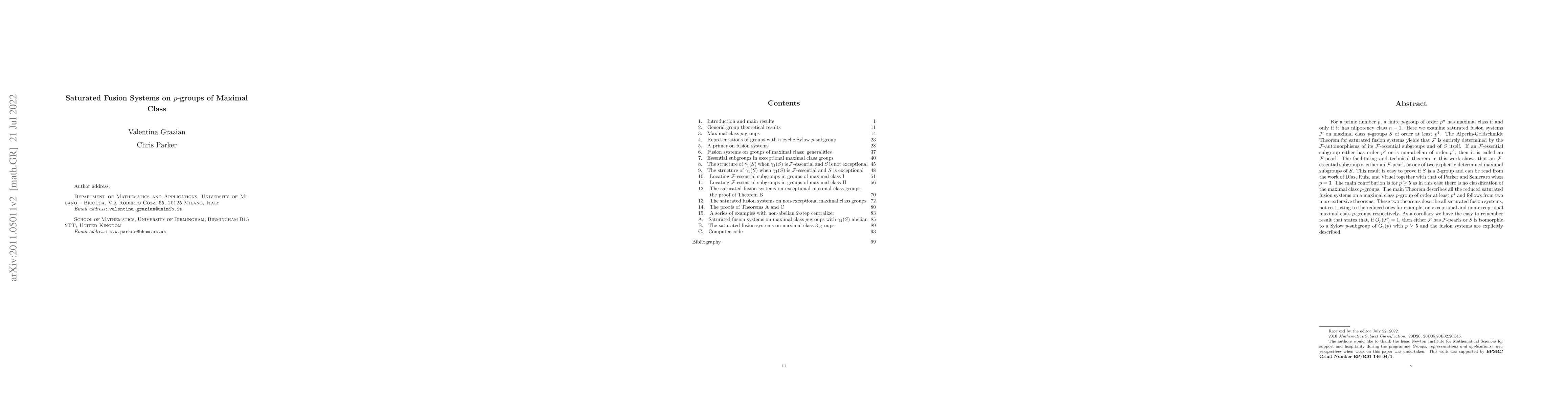 Thumbnail for Saturated fusion systems on $p$-groups of maximal class
