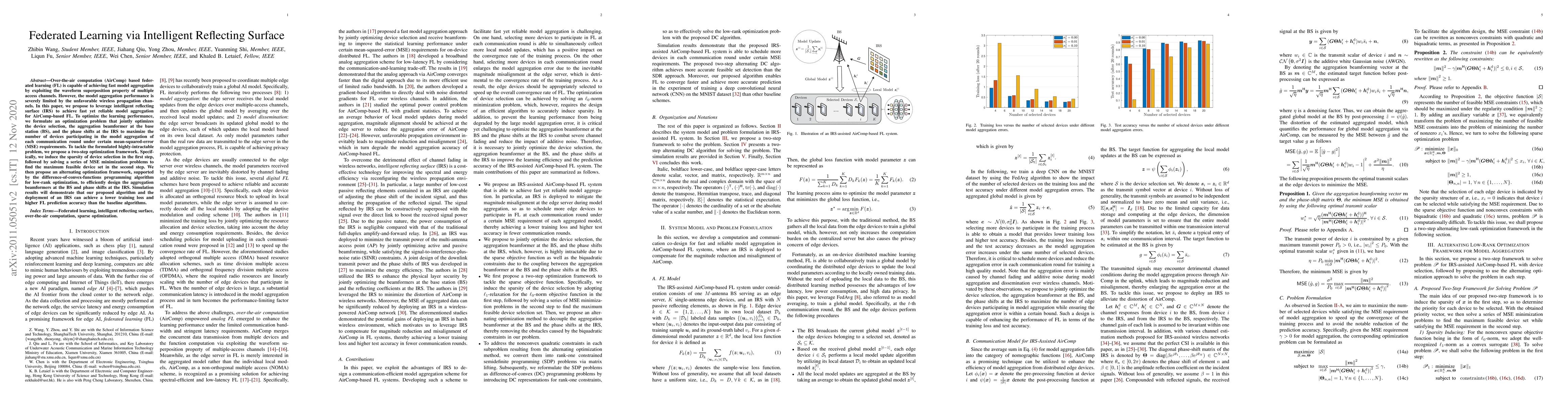 Thumbnail for Federated Learning via Intelligent Reflecting Surface