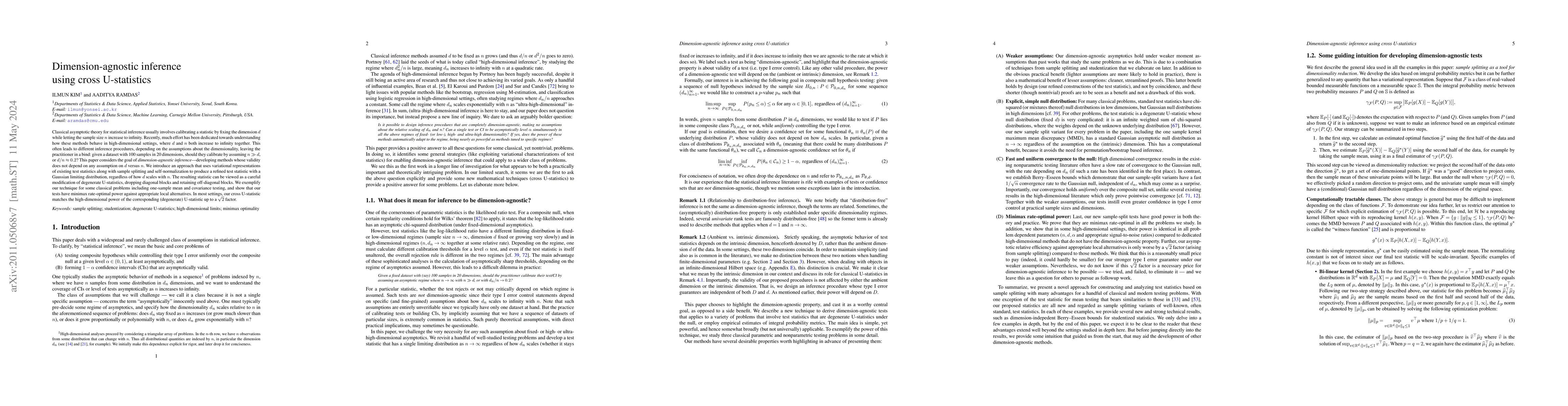 Thumbnail for Dimension-agnostic inference using cross U-statistics