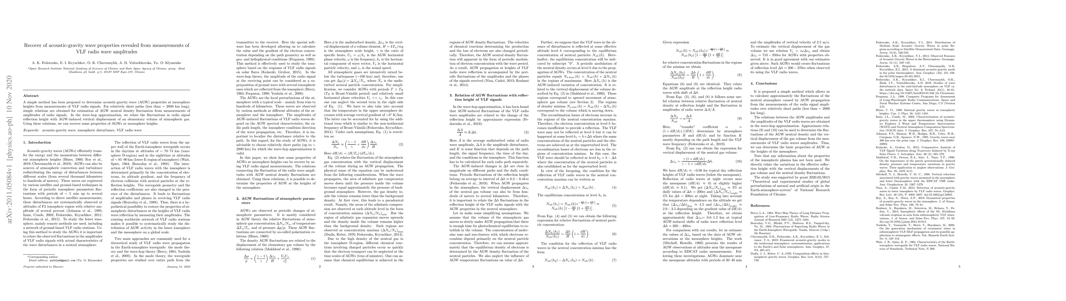 Thumbnail for Recover of acoustic-gravity wave properties revealed from measurements
  of VLF radio wave amplitudes