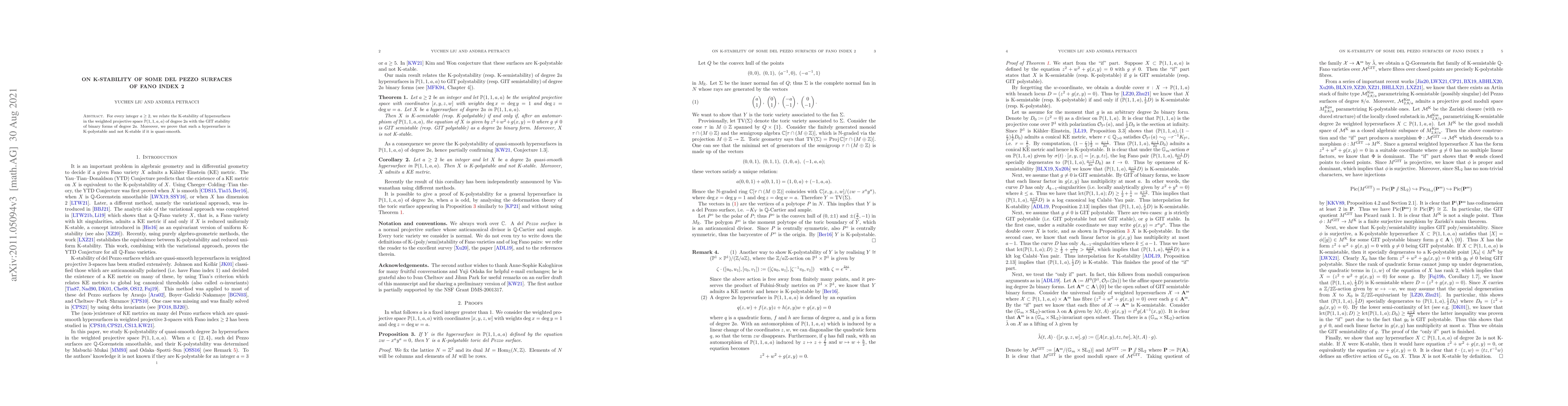 Thumbnail for On K-stability of some del Pezzo surfaces of Fano index 2