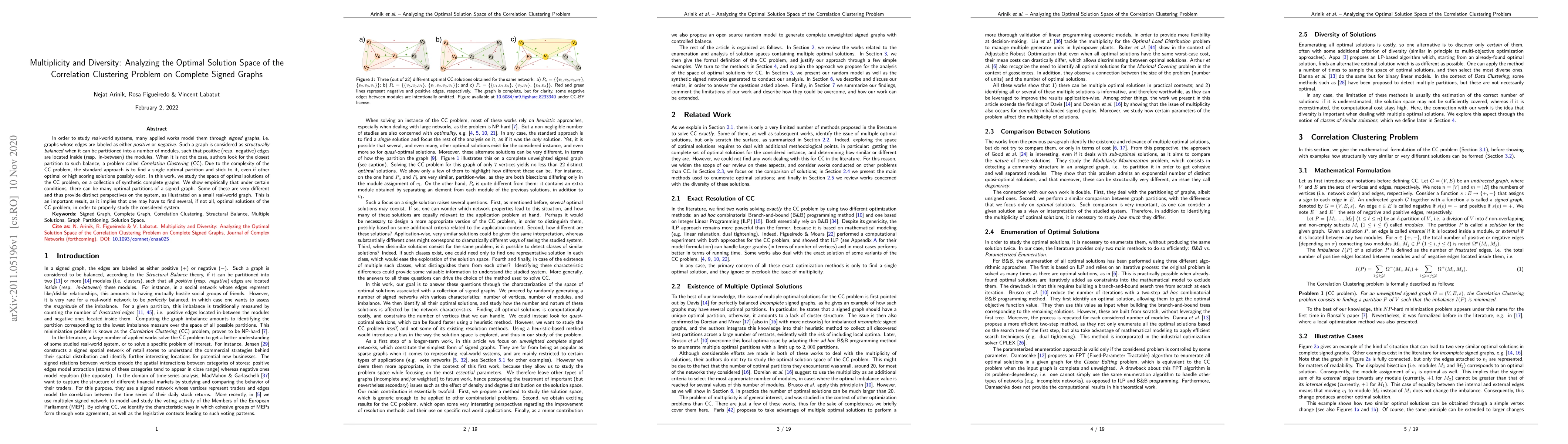 Thumbnail for Multiplicity and Diversity: Analyzing the Optimal Solution Space of the
  Correlation Clustering Problem on Complete Signed Graphs