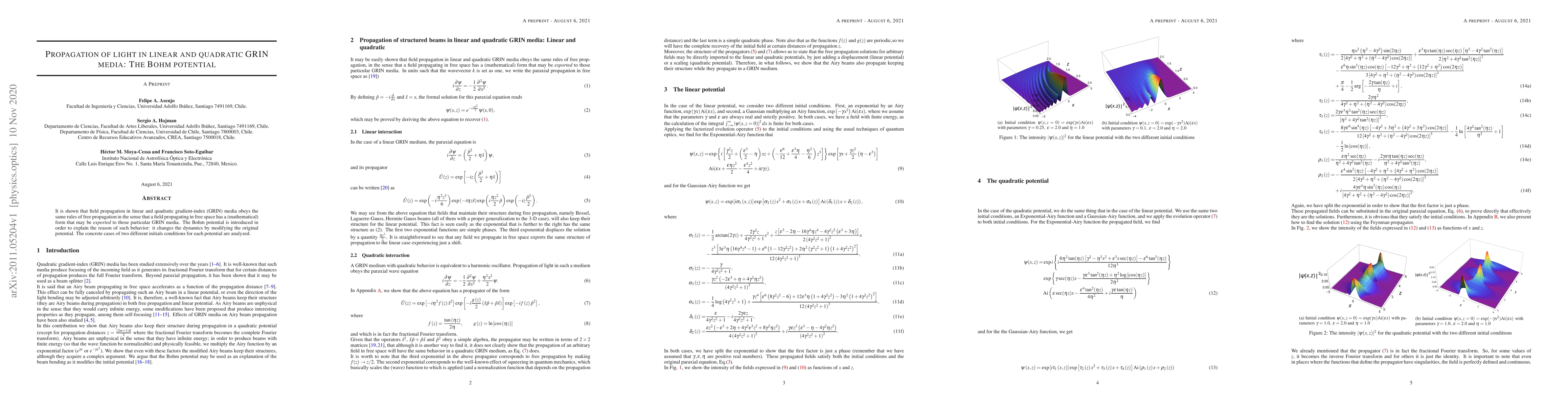 Thumbnail for Propagation of light in linear and quadratic GRIN media: The Bohm
  potential