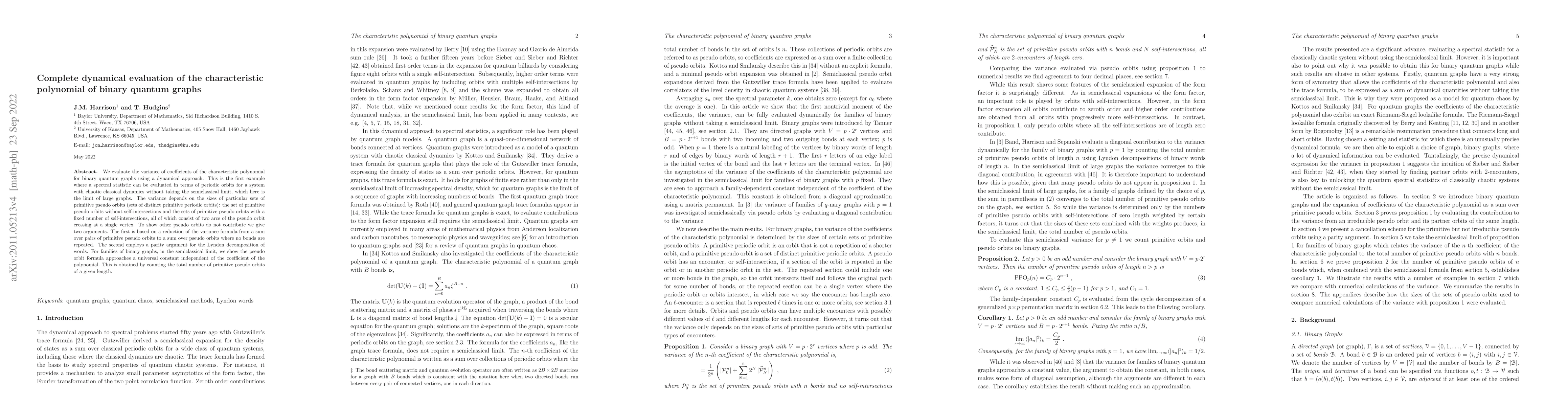 Thumbnail for Complete Dynamical Evaluation of the Characteristic Polynomial of Binary
  Quantum Graphs