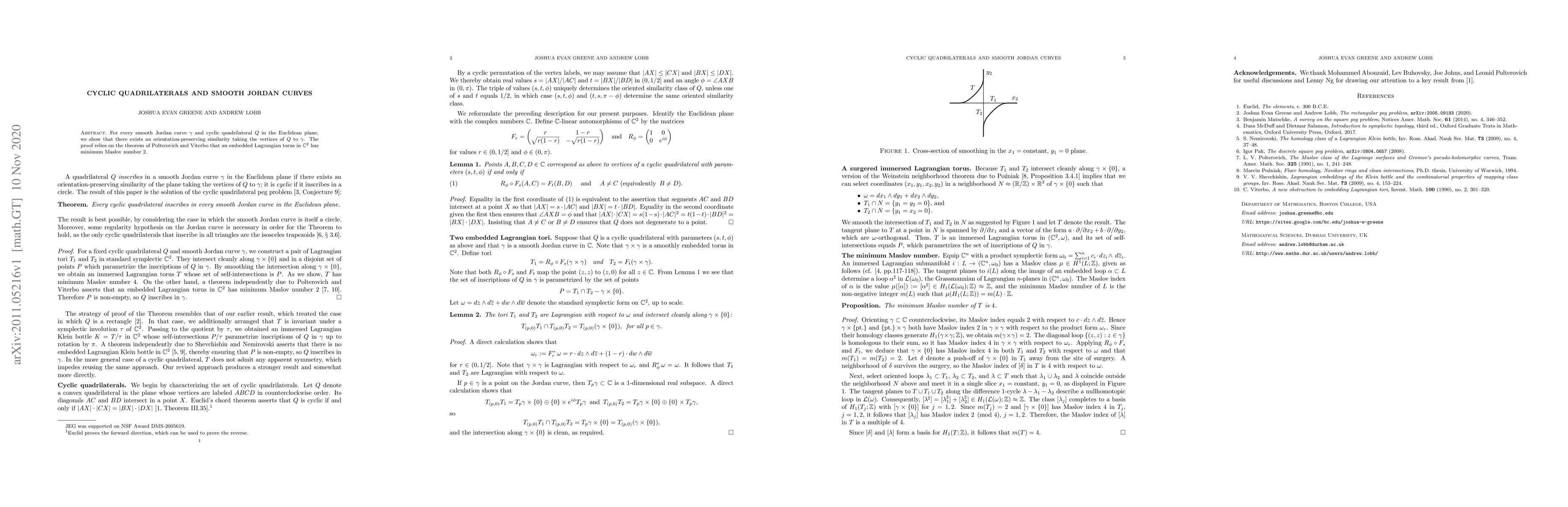 Thumbnail for Cyclic quadrilaterals and smooth Jordan curves