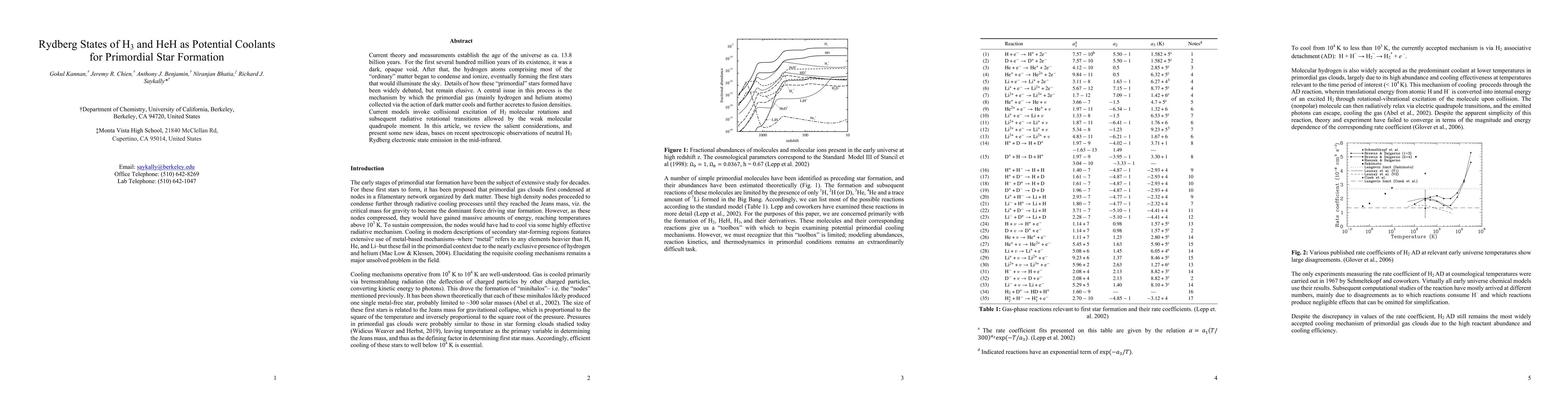 Thumbnail for Rydberg States of H$_3$ and HeH as Potential Coolants for Primordial
  Star Formation