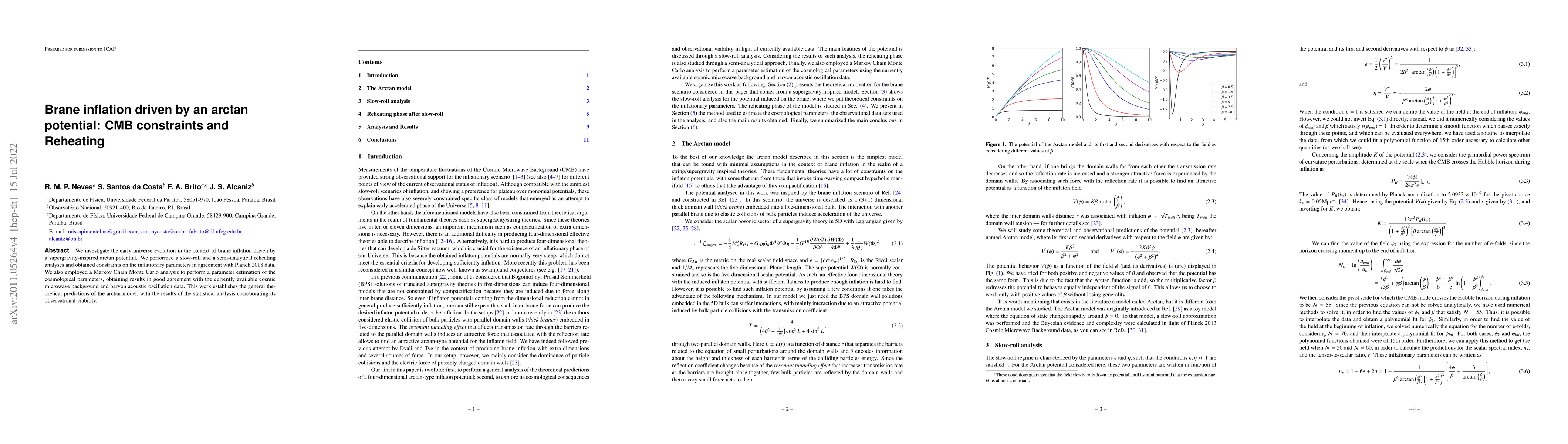 Thumbnail for Brane inflation driven by an arctan potential: CMB constraints and
  Reheating
