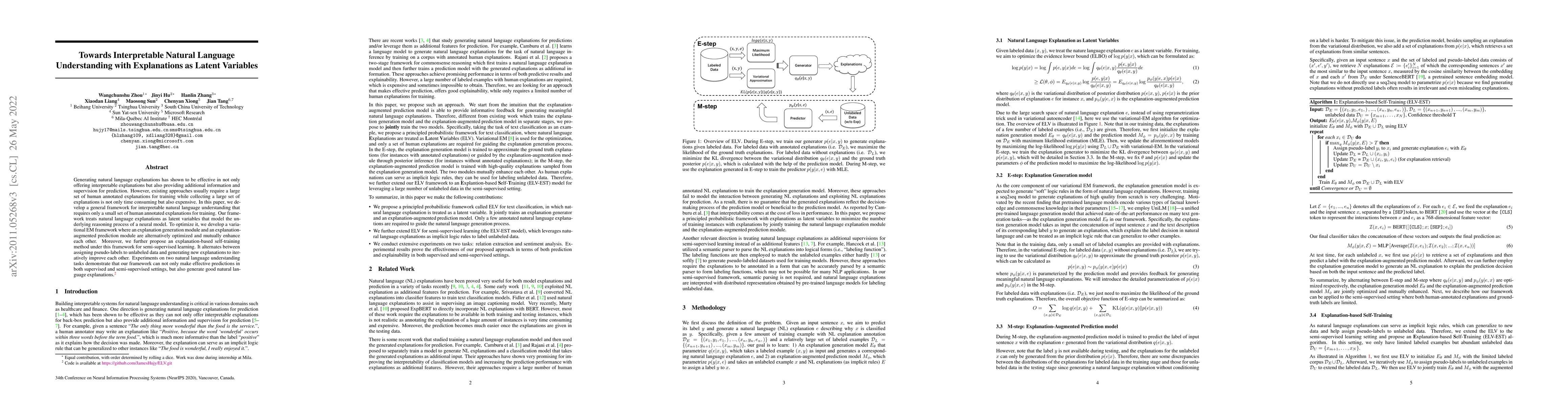 Thumbnail for Towards Interpretable Natural Language Understanding with Explanations
  as Latent Variables