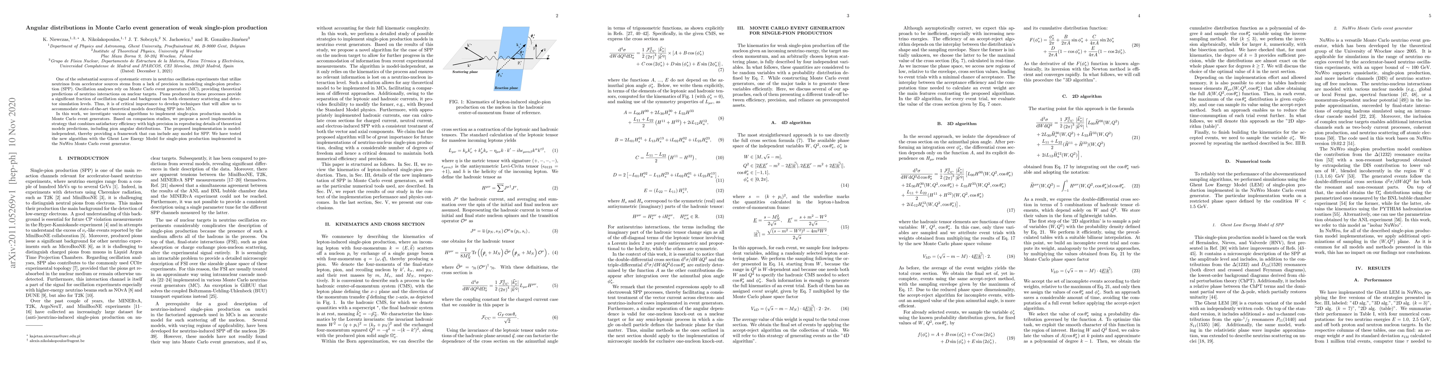 Thumbnail for Angular distributions in Monte Carlo event generation of weak
  single-pion production