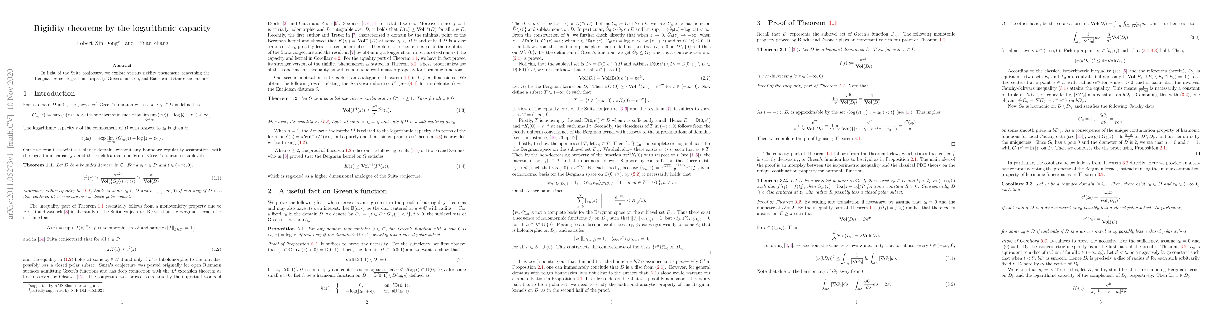 Thumbnail for Rigidity theorems by the logarithmic capacity