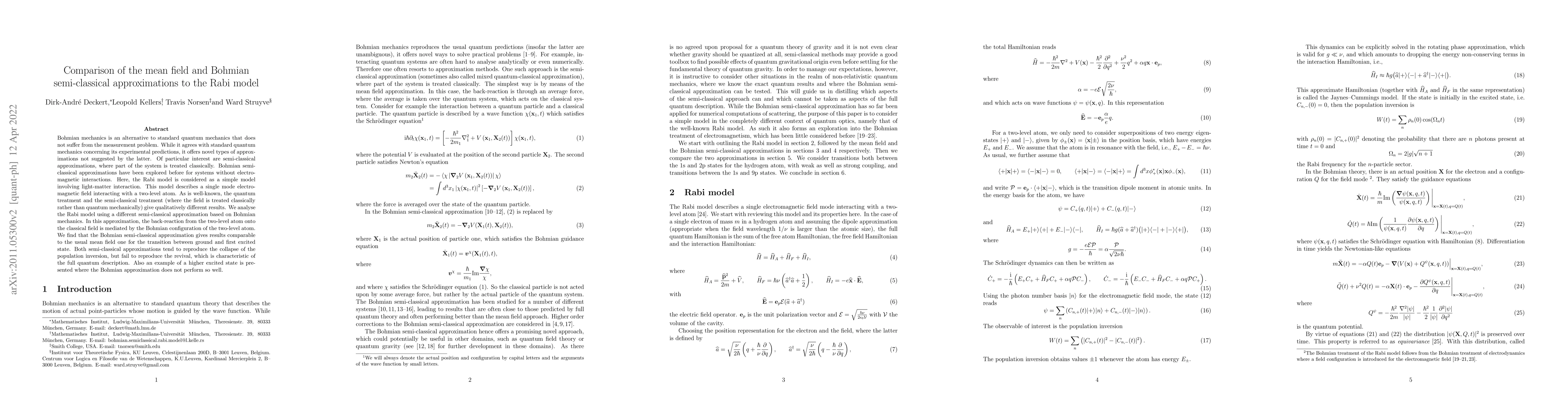 Thumbnail for Comparison of the mean field and Bohmian semi-classical approximations
  to the Rabi model