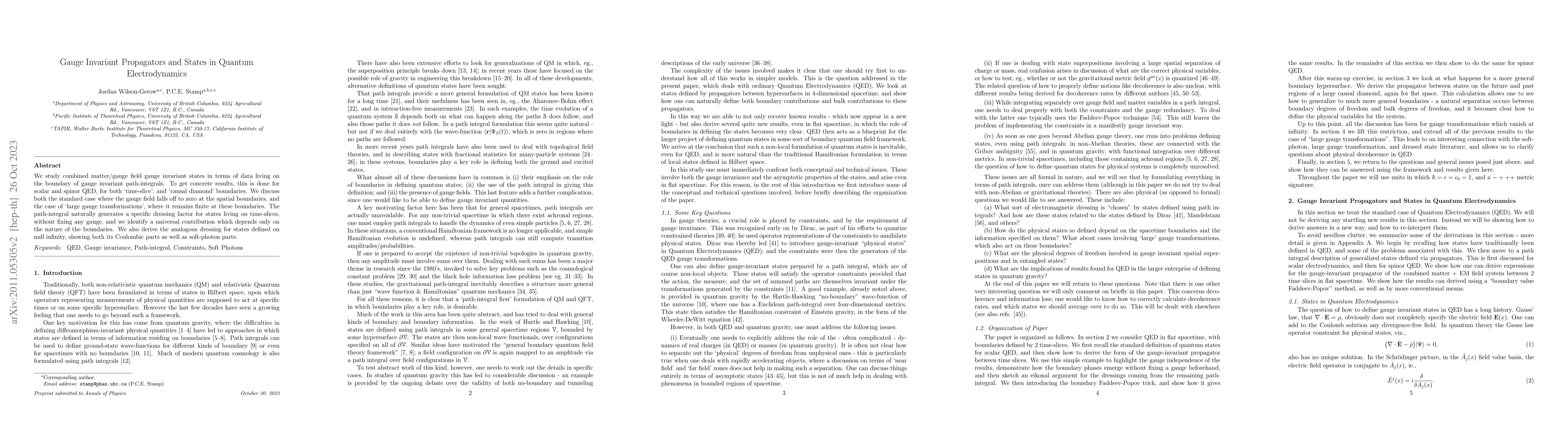 Thumbnail for Gauge Invariant Propagators and States in Quantum Electrodynamics