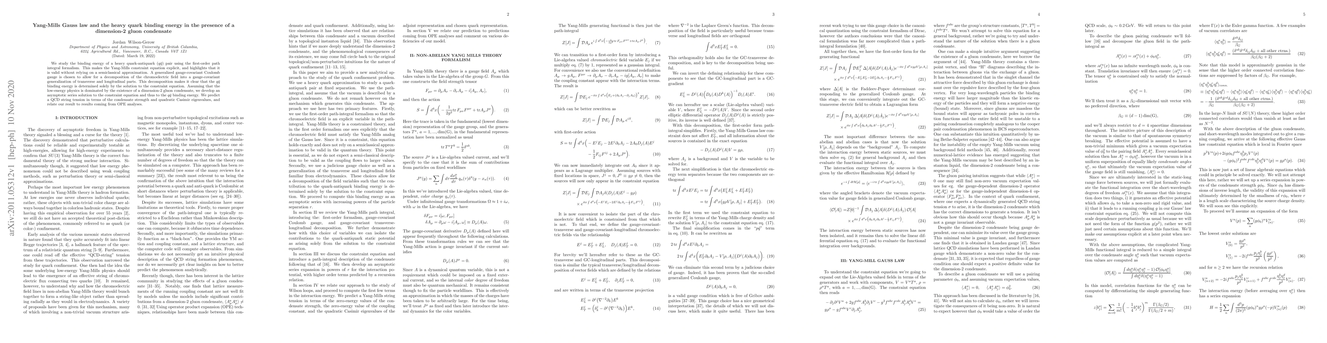 Thumbnail for Yang-Mills Gauss law and the heavy quark binding energy in the presence
  of a dimension-2 gluon condensate