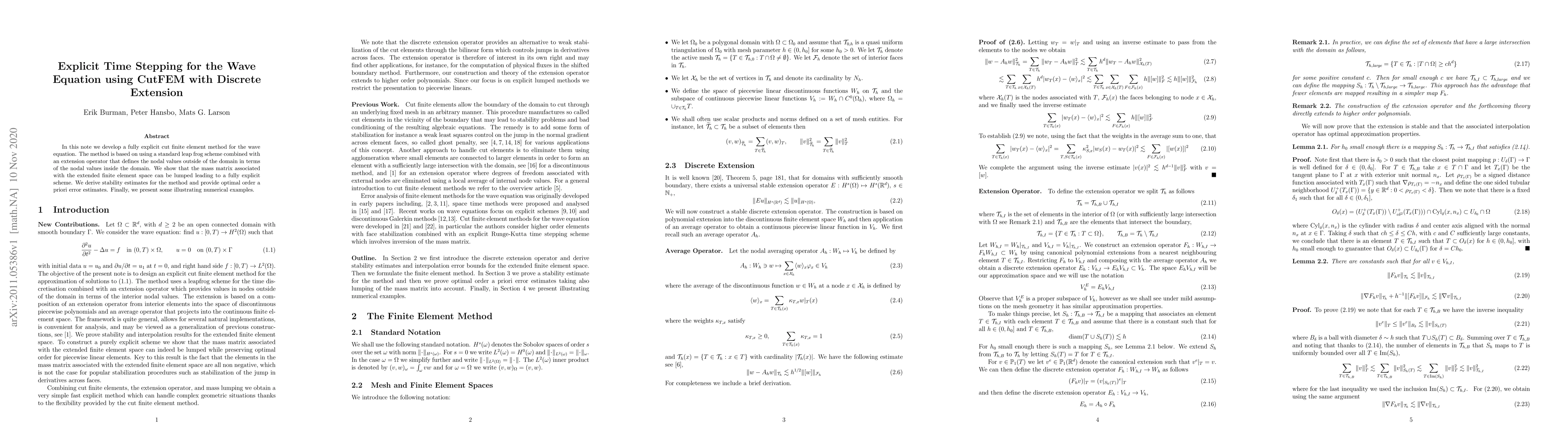 Thumbnail for Explicit Time Stepping for the Wave Equation using CutFEM with Discrete
  Extension