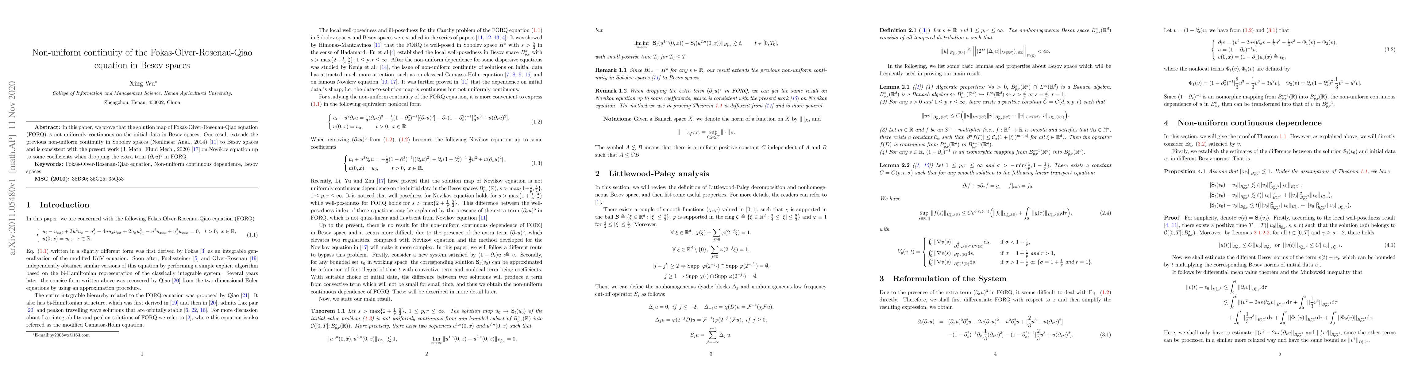 Thumbnail for Non-uniform continuity of the Fokas-Olver-Rosenau-Qiao equation in Besov
  spaces