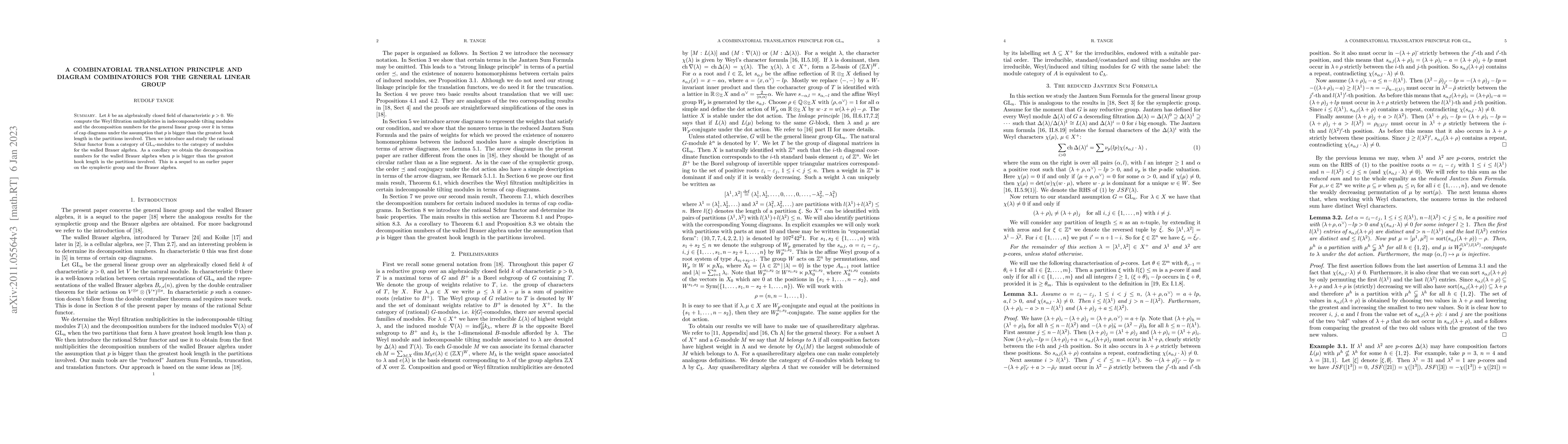 Thumbnail for A combinatorial translation principle and diagram combinatorics for the
  general linear group