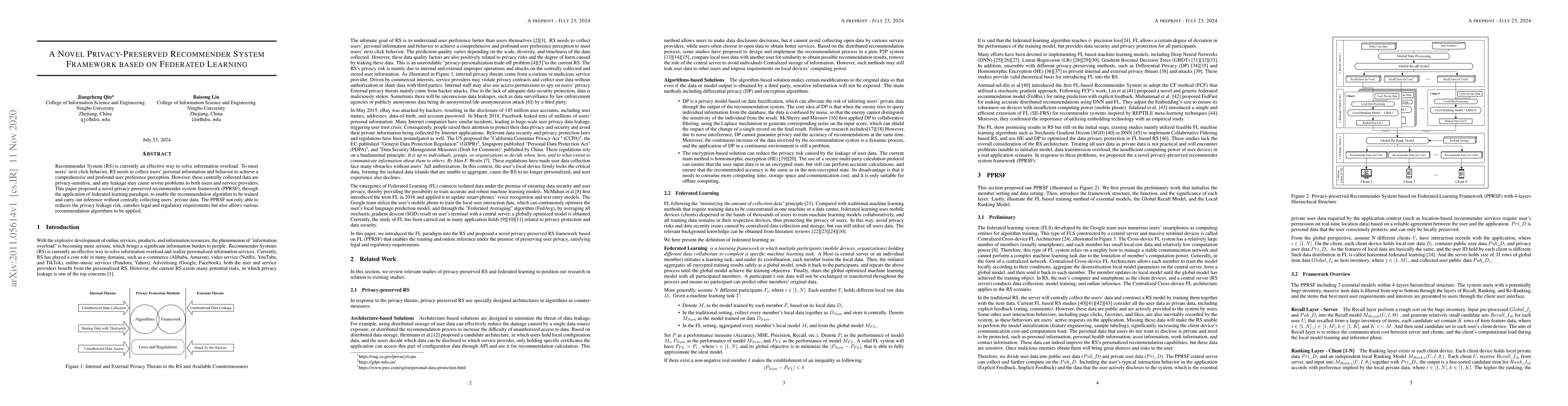 Thumbnail for A Novel Privacy-Preserved Recommender System Framework based on
  Federated Learning
