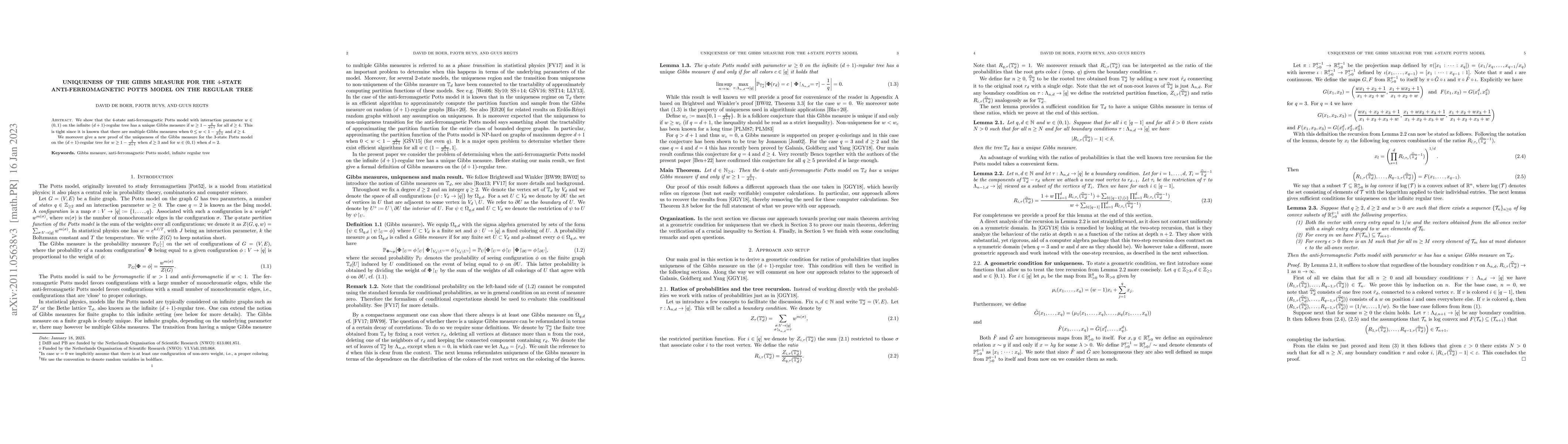 Thumbnail for Uniqueness of the Gibbs measure for the $4$-state anti-ferromagnetic
  Potts model on the regular tree