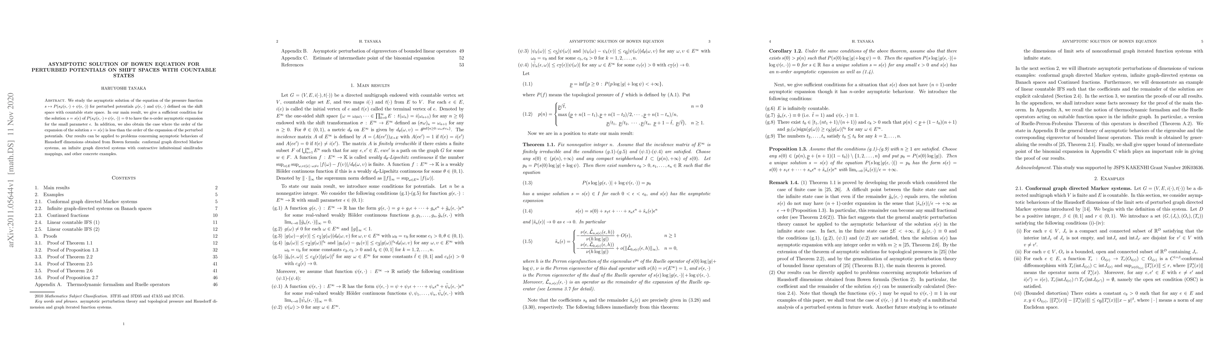 Thumbnail for Asymptotic solution of Bowen equation for perturbed potentials on shift
  spaces with countable states