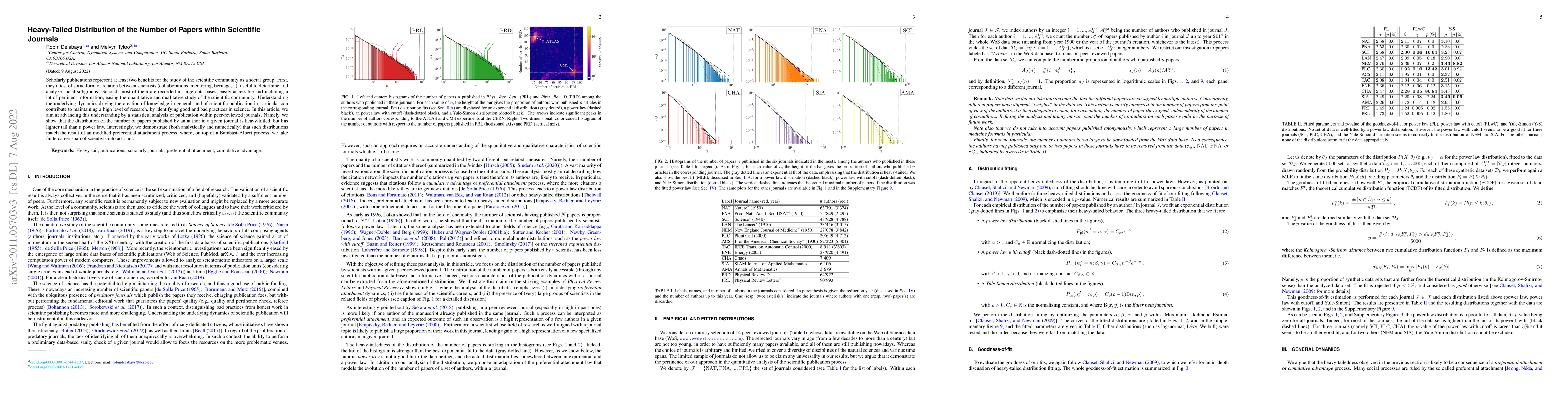 Thumbnail for Heavy-Tailed Distribution of the Number of Papers within Scientific
  Journals