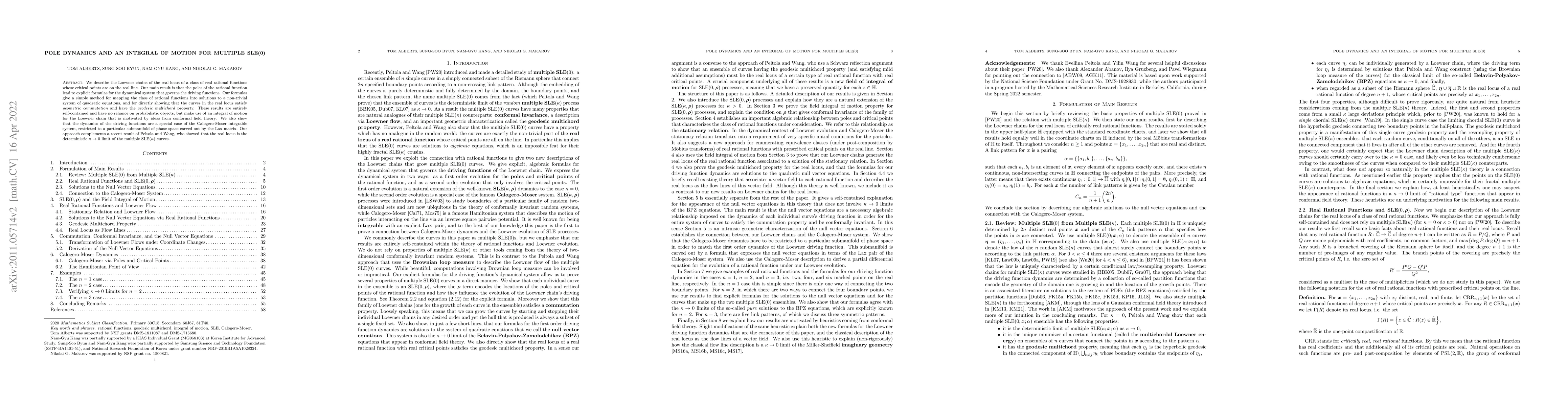 Thumbnail for Pole dynamics and an integral of motion for multiple SLE(0)