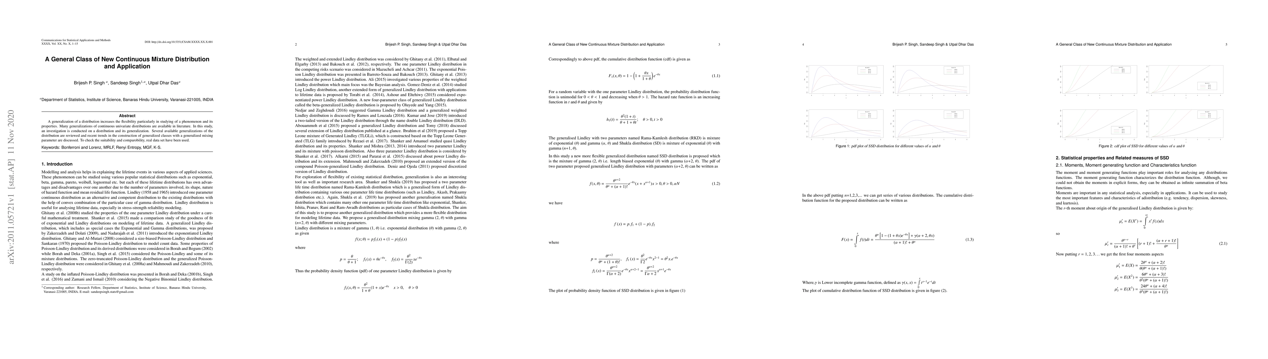 Thumbnail for A General Class of New Continuous Mixture Distribution and Application