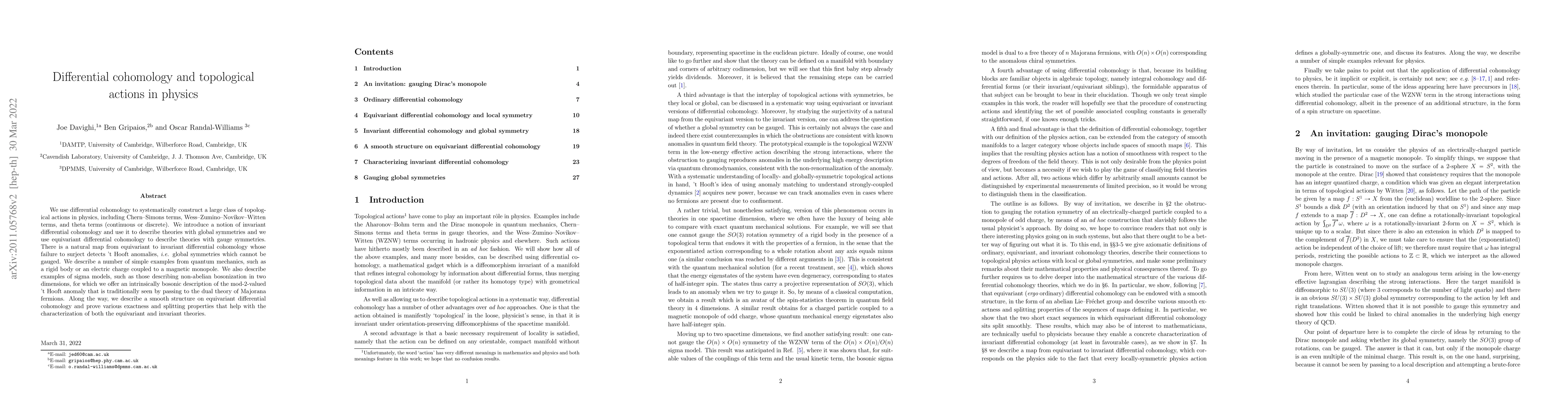 Thumbnail for Differential cohomology and topological actions in physics