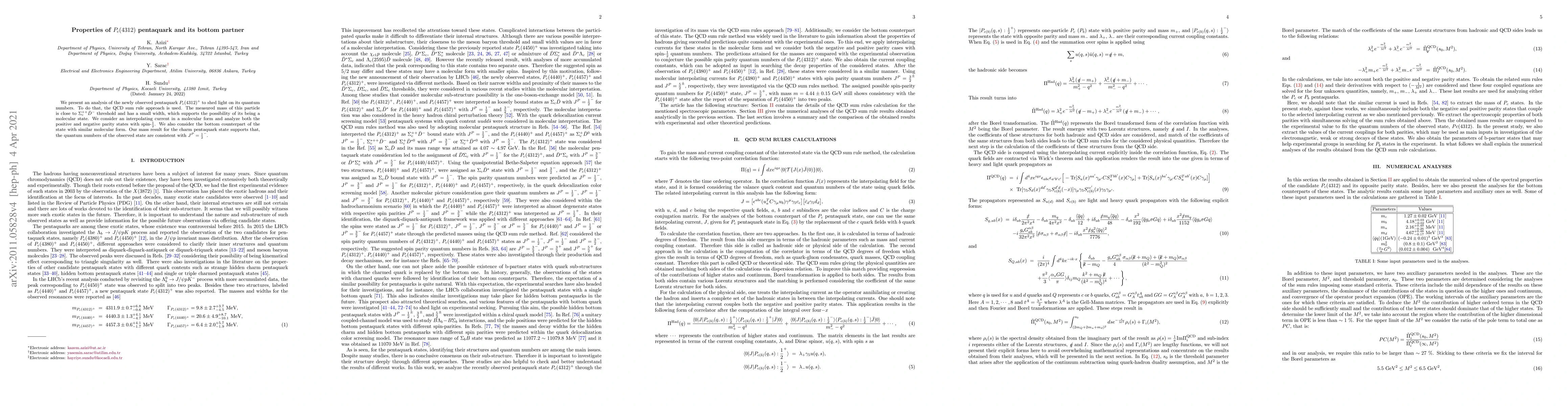 Thumbnail for Properties of $P_c(4312)$ pentaquark and its bottom partner
