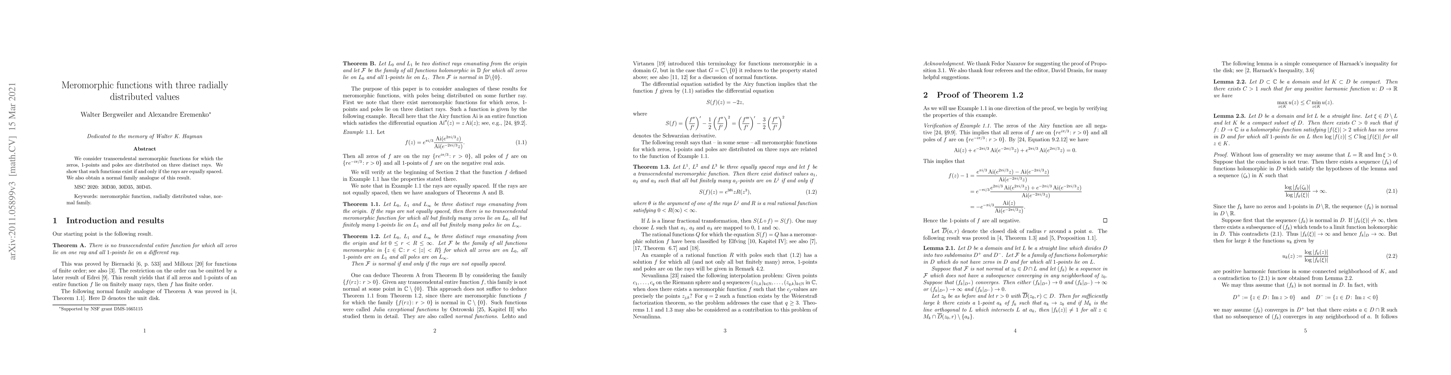 Thumbnail for Meromorphic functions with three radially distributed values
