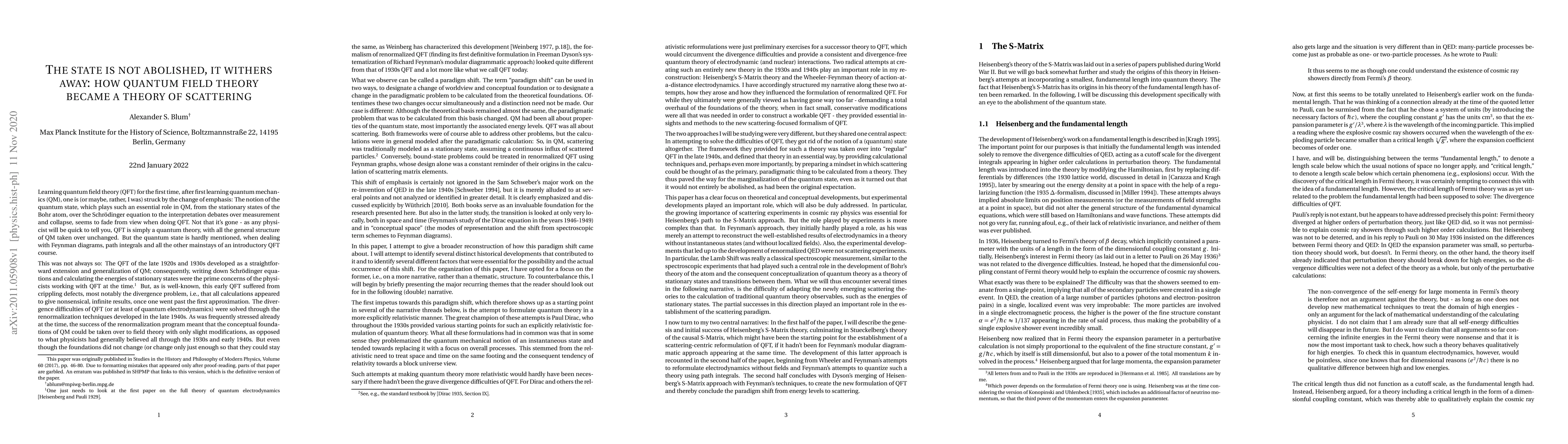 Thumbnail for The state is not abolished, it withers away: how quantum field theory
  became a theory of scattering