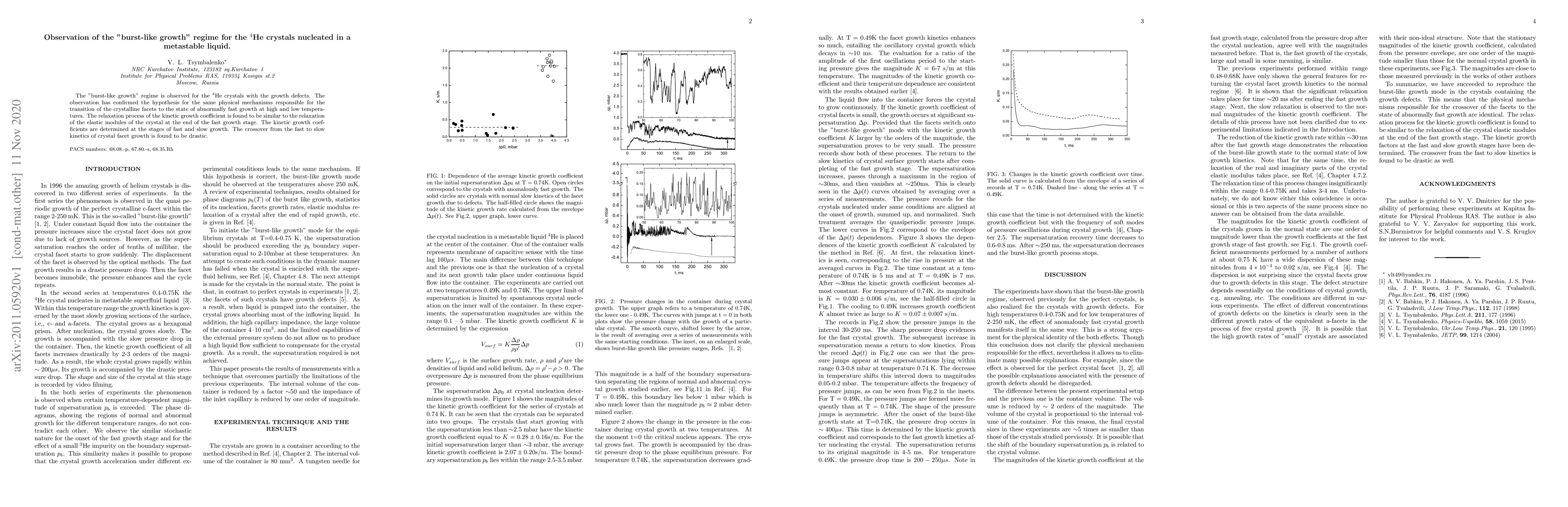 Thumbnail for Observation of the "burst-like growth" regime for the $^4$He crystals
  nucleated in a metastable liquid