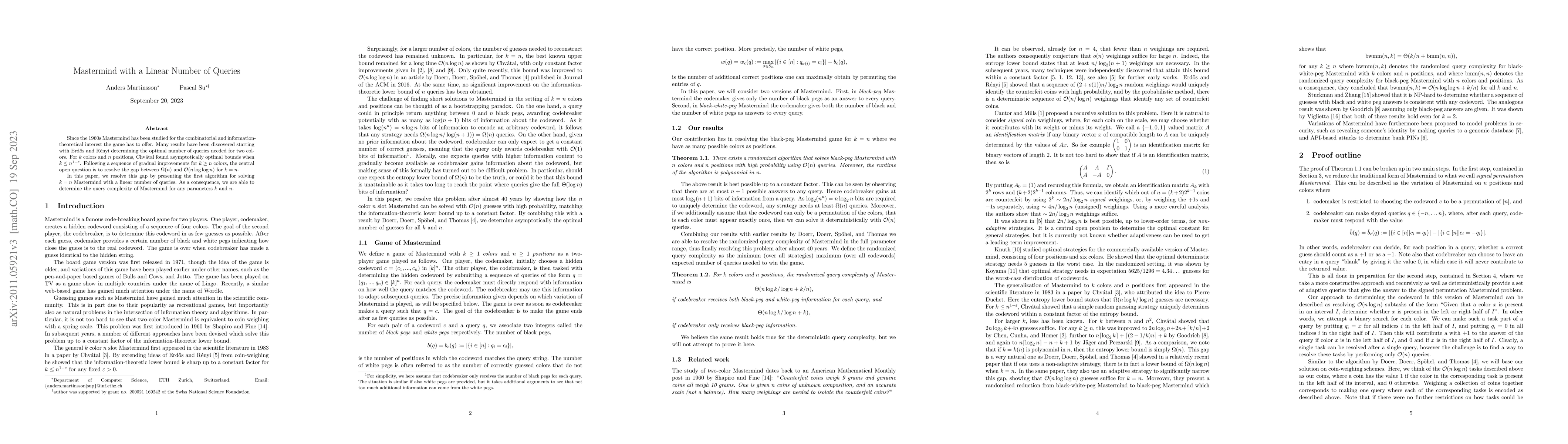 Thumbnail for Mastermind with a Linear Number of Queries
